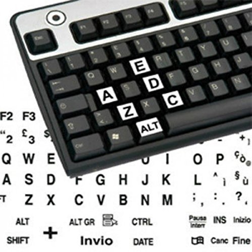 AdesiviTastiera.it – Aufkleber für die Tastatur mit großen Beschriftungsfeldern ITA Hintergrund weiß schwarze Buchstaben von AdesiviTastiera.it