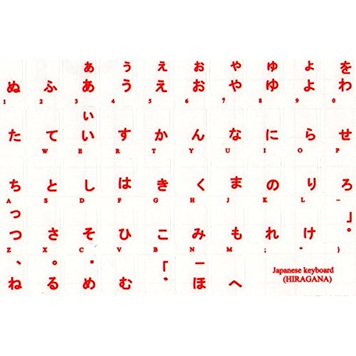 AdesiviTastiera.it - Aufkleber japanische Hiragana Tastatur Hintergrund transparent rote Buchstaben von AdesiviTastiera.it