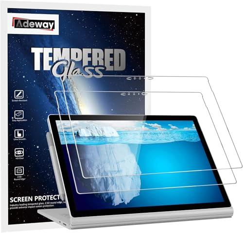 Adeway [2 Pack] Surface Book 3 Displayschutzfolie 15 Zoll, [Gehärtetes Glas] Einfache Installation, hohe Empfindlichkeit, 9H-Härte, Full Screen Tablet Schutzfolie für Surface Book 3/2 von Adeway