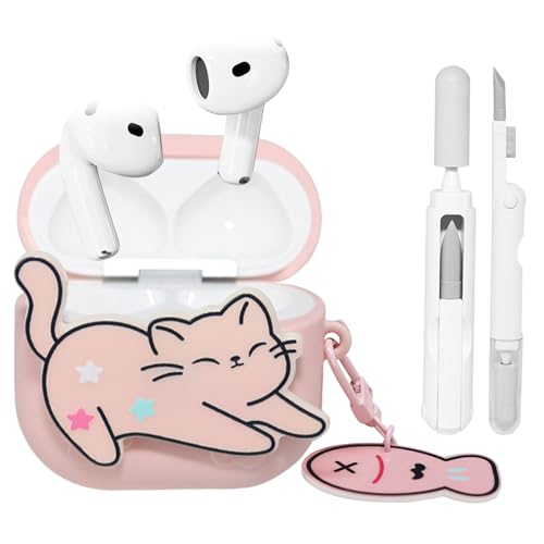 Adhiper Schutzhülle für Airpods 4, integrierte niedliche Katzen-Charm-Silikon-Schutzhülle für Apple Airpods 4. Generation, mit Reinigungsset und niedlichem Schlüsselanhänger-Zubehör für Frauen und Adhiper Schutzhülle für Airpods 4, integrierte niedliche Katzen-Charm-Silikon-Schutzhülle für Apple Airpods 4. Generation, mit Reinigungsset und niedlichem Schlüsselanhänger-Zubehör für Frauen und von Adhiper