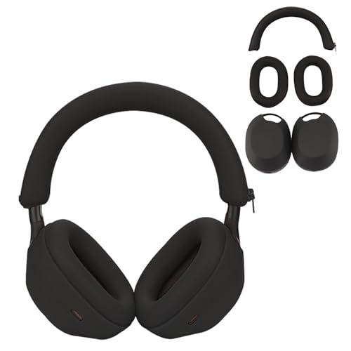 Adhiper WH-1000XM5 Ohrpolster-Schutzhülle | Reißverschluss-Kopfbandschutz für Sony WH-1000XM5 Over-Ear-Kopfhörer,Sportlich Schweißfest & Leicht zu Reinigen Kopfhörerschale Schutzhülle (Schwarz) von Adhiper
