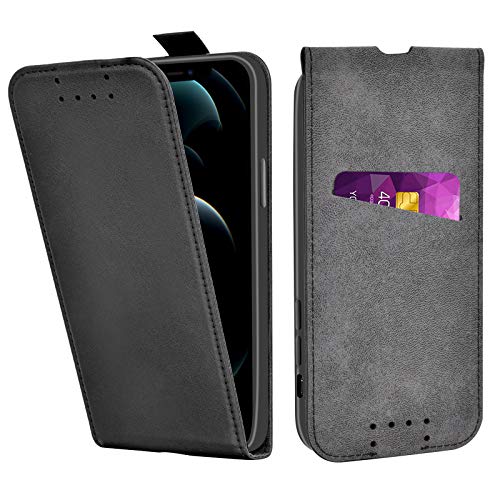 Adicase iPhone 12 Hülle Leder Tasche für iPhone 12 / iPhone 12 Pro Handyhülle Flip Case Schutzhülle (Schwarz) von Adicase