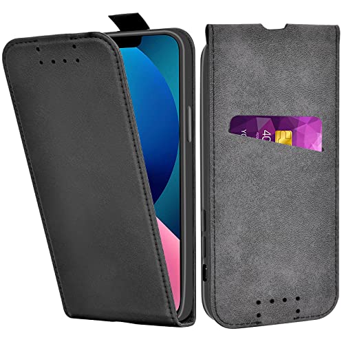 Adicase iPhone 13 Mini Hülle Leder Tasche für iPhone 13 Mini Handyhülle Flip Case Schutzhülle (Schwarz) von Adicase