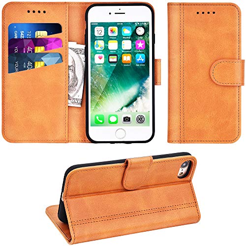 Adicase iPhone 7 Hülle Leder Wallet Tasche Flip Case Handyhülle Schutzhülle für Apple iPhone 7/8 4,7 Zoll (Braun) von Adicase