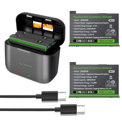 Adicop Insta 360 X3 Wasserdicht Aufrüsten Akku und Ladegerät für Insta 360 ONE X3,2PCS 1850mAh Batterie Ersatz Set kompatibel mit Insta 360 X3 Kamera Adicop Insta 360 X3 Wasserdicht Aufrüsten Akku und Ladegerät für Insta 360 ONE X3,2PCS 1850mAh Batterie Ersatz Set kompatibel mit Insta 360 X3 Kamera von Adicop