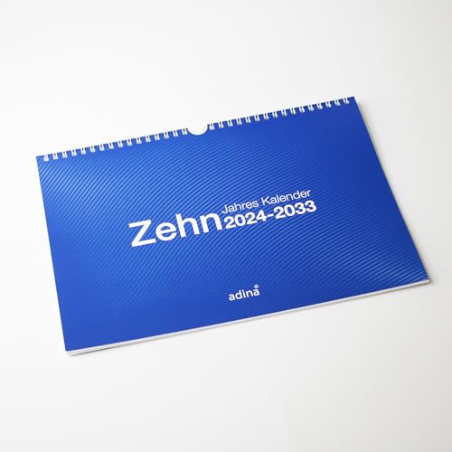 2024 Adina Zehnjahres-Kalender A4 blau Querformat mit Spiralbindung und Wandaufhängung von Adina