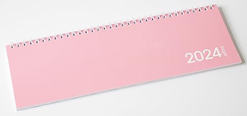ADINA Tischquerkalender 1 Woche auf 1 Seite Kartondeckel Querterminkalender 30x10cm (pink, 2024) von Adina