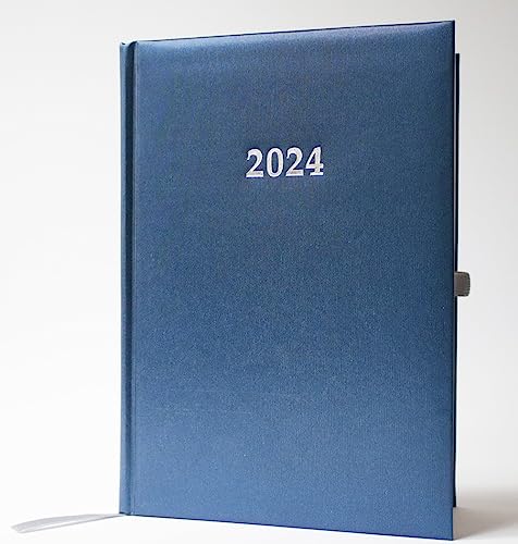 Buchkalender Chefplaner A5 1 Tag 1 Seite auch sonntags (blau-metallic) von Adina