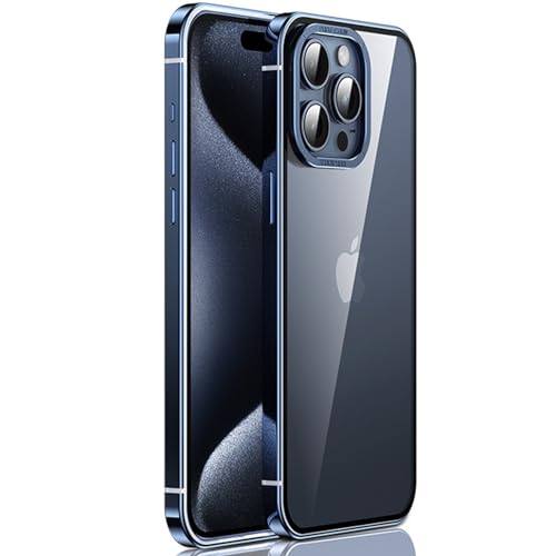 AdirMi Hülle für iPhone 15/15 Pro/15 Plus/15 Pro Max, Rahmen Aus Aluminiumlegierung, Durchsichtige PC-Rückseite, [militärischer Fallschutz], Stoßfeste Hülle, Nicht Vergilbend,Blue Titanium,15 Pro Max von SYUGJDZ
