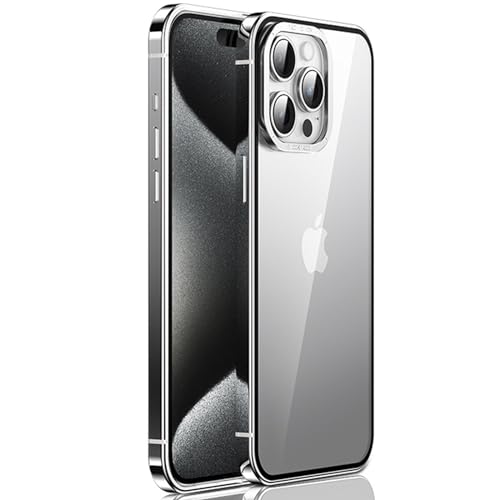 AdirMi Hülle für iPhone 15/15 Pro/15 Plus/15 Pro Max, Rahmen Aus Aluminiumlegierung, Durchsichtige PC-Rückseite, [militärischer Fallschutz], Stoßfeste Hülle, Nicht Vergilbend,White Titanium,15 von SYUGJDZ