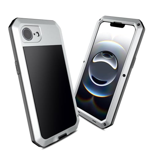 AdirMi Metall-Schutzhülle für iPhone 16E, 360 Grad Rundumschutz, robust, stoßfest, staubdicht, zweilagig, robust, mit integriertem Glas-Displayschutz (Silber) von AdirMi