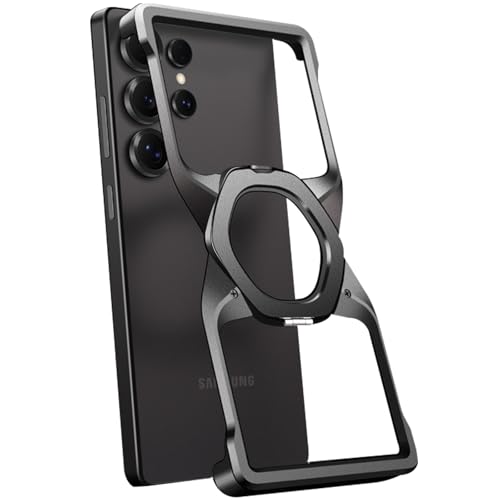 AdirMi Rahmenlose Hülle für Samsung Galaxy S25 Ultra/S25 Plus/S25, mit Metallständer, Schlankes, stoßfestes Design mit 4-Eck-Fallschutz, Minimalistische nackte Handyoptik (Schwarz, S25 Ultra) von AdirMi