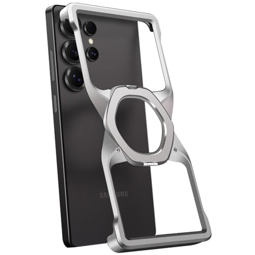AdirMi Rahmenlose Hülle für Samsung Galaxy S25 Ultra/S25 Plus/S25, mit Metallständer, Schlankes, stoßfestes Design mit 4-Eck-Fallschutz, minimalistischer nackter Telefon-Look (Silber, S25 Plus) von AdirMi