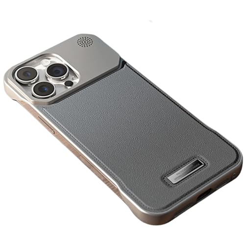 AdirMi Rahmenlose Hülle für iPhone 16 Pro Max/16 Pro/16 Plus/16, kompatibel mit Magsafe, kratzfeste, schlanke, luxuriöse harte PC-Schutzhülle aus Leder (Grau, 16 Pro Max) von AdirMi