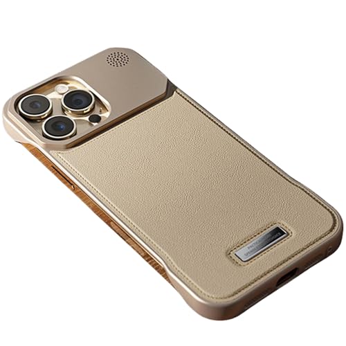 AdirMi Rahmenlose Hülle für iPhone 16 Pro Max/16 Pro/16 Plus/16, kompatibel mit Magsafe, kratzfeste, schlanke Luxus-Leder-harte PC-Hülle (Gold, 16 Plus) von AdirMi