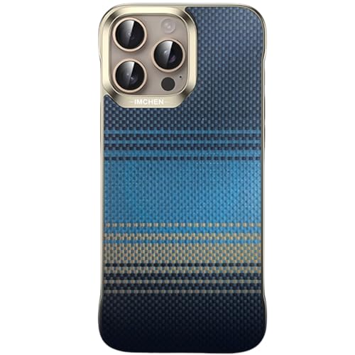 AdirMi Rahmenlose Schutzhülle für iPhone 15 Pro/15 Pro Max, minimalistische Kohlefaser-Textur, schmale Passform, stoßfeste Abdeckung mit Metalllinsenring, kompatibel mit MagSafe (Blau, 15 Pro Max) von AdirMi