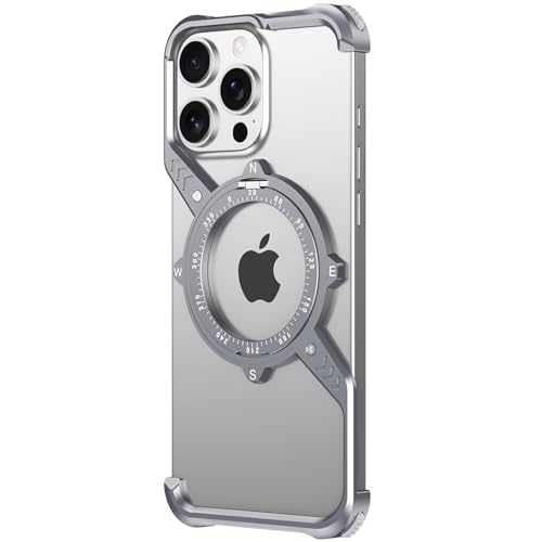 AdirMi S-förmige Metall-Skelett-Hülle für iPhone 14 Pro Max/14 Pro/14, ultradünne, stoßfeste Metallrahmenlos, eingebauter, um 360 Grad drehbarer Ständer [Kompatibel mit MagSafe] (Silber, 14) von AdirMi