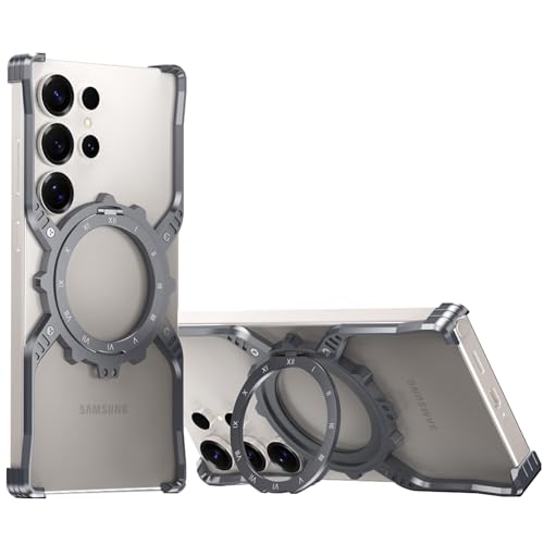 AdirMi X-förmige Metall-Skelett-Hülle für Samsung Galaxy S25 Ultra, ultradünn, stoßfest, Metall, rahmenlos, eingebaut, um 360 Grad drehbarer Ständer [Kompatibel mit MagSafe] (Grau) von AdirMi