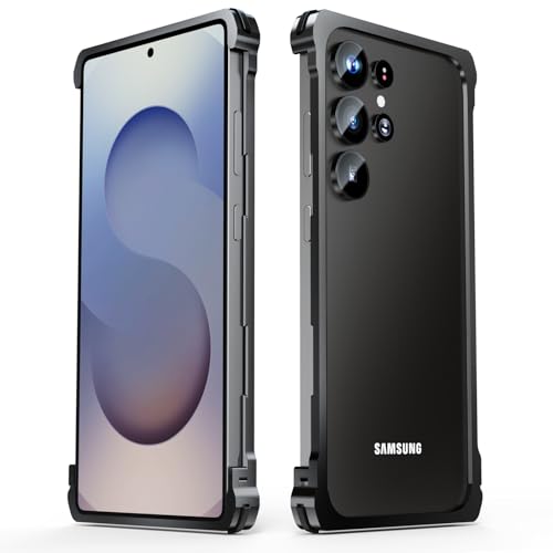 Schutzhülle mit Metallrahmen für Samsung Galaxy S25 Ultra, Aluminiumrahmen, erhöhter Kantenschutz, keine Signalstörungen, minimalistischer bloßer Handy-Look, Schwarz von AdirMi