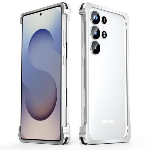 Schutzhülle mit Metallrahmen für Samsung Galaxy S25 Ultra, Aluminiumrahmen, erhöhter Kantenschutz, keine Signalstörungen, minimalistischer bloßer Handy-Look (Silber) von AdirMi