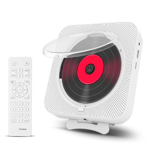 Adirigo CD-Player mit Bluetooth – Wandmontierbarer Musik-Player Home Audio Boombox mit LCD-Display und Staubschutz, integrierte HiFi-Lautsprecher mit Fernbedienung FM Radio MP3 von Adirigo