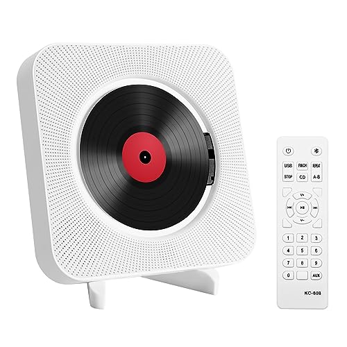 Adirigo Tragbarer Desktop-CD-Player mit Bluetooth Multifunktional mit wandmontierter Musik-CD-Player in HiFi-Lautsprechern Home Audio Boombox mit Fernbedienung（weiß） von Adirigo