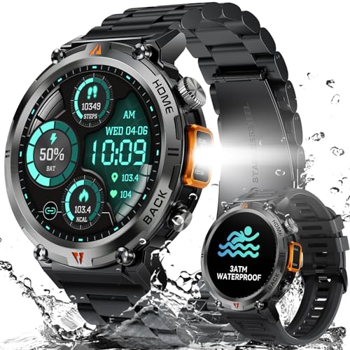 Smartwatch Herren Militär 3ATM Wasserdicht mit Telefonfunktion, 1,45" Smartwatch mit LED Taschenlampe, Robuste Outdoor Uhren mit 24H Gesundheits-Screening, 110+ Sportmodi Fitnessuhr für Android iOS Smartwatch Herren Militär 3ATM Wasserdicht mit Telefonfunktion, 1,45" Smartwatch mit LED Taschenlampe, Robuste Outdoor Uhren mit 24H Gesundheits-Screening, 110+ Sportmodi Fitnessuhr für Android iOS von AdivaX