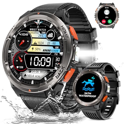 Smartwatch Herren Militär mit LED Taschenlampe Telefonfunktion, 1,45" 3ATM Wasserdicht Robuste Outdoor Uhren mit Kompass Höhe Barometer 24/7 Herzfrequenz Schlafmonitor, Fitnessuhr für Android iOS Smartwatch Herren Militär mit LED Taschenlampe Telefonfunktion, 1,45" 3ATM Wasserdicht Robuste Outdoor Uhren mit Kompass Höhe Barometer 24/7 Herzfrequenz Schlafmonitor, Fitnessuhr für Android iOS von AdivaX