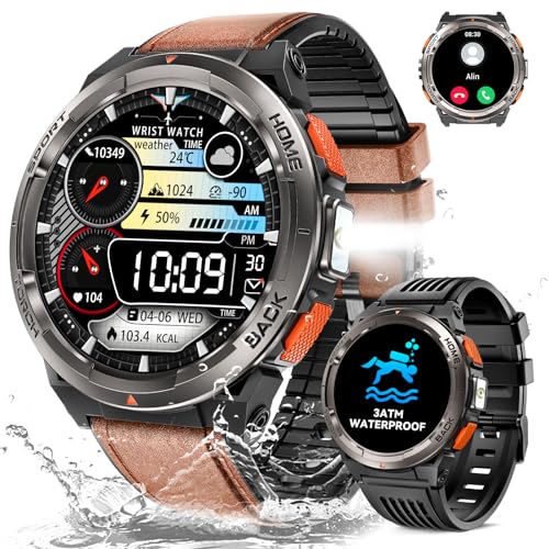 Smartwatch Herren Militär mit LED Taschenlampe Telefonfunktion, 1,45" Robuste Outdoor Uhren 3ATM Wasserdicht mit Kompass Höhe Barometer 24/7 Herzfrequenz Schlafmonitor, Fitnessuhr für Android iOS Smartwatch Herren Militär mit LED Taschenlampe Telefonfunktion, 1,45" Robuste Outdoor Uhren 3ATM Wasserdicht mit Kompass Höhe Barometer 24/7 Herzfrequenz Schlafmonitor, Fitnessuhr für Android iOS von AdivaX