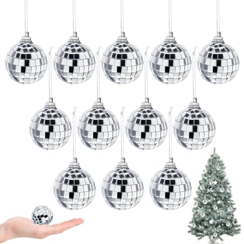 Adiwo Disco Spiegel Ball, 12 Stück Silber Hängekugel 3CM Mirrorball Spiegelkugel Discokugeln Discokugel Silber Discokugel Silberne Spiegelkugeln Glänzende Disco Ball für Party Dekoration Lichteffekt von Adiwo