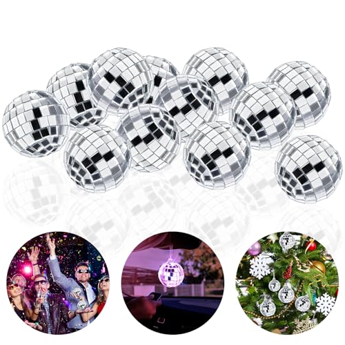 Adiwo Disco Spiegel Ball, 24 Stück Silber Hängekugel 4CM Mirrorball Spiegelkugel Discokugeln Discokugel Silber Discokugel Silberne Spiegelkugeln Glänzende Disco Ball für Party Dekoration Lichteffekt von Adiwo