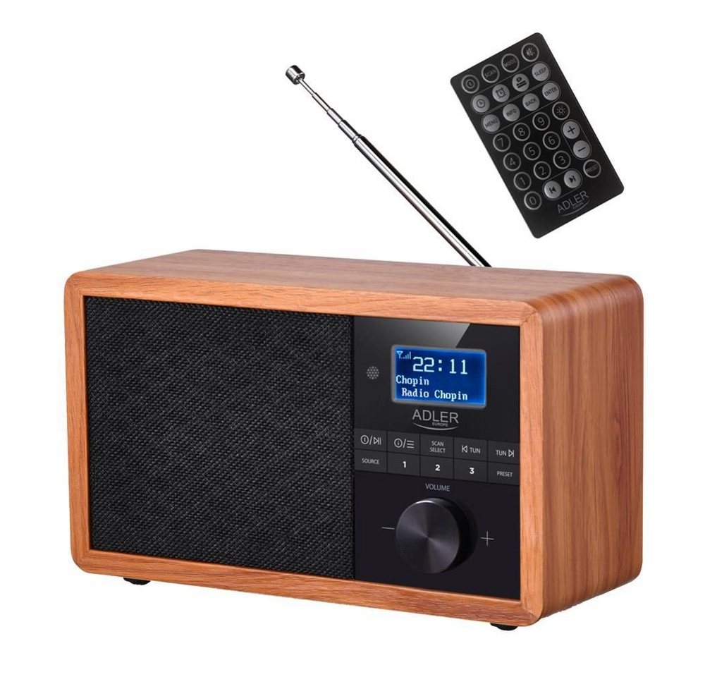 Adler AD 1184 Digitalradio (DAB) (Bluetooth 5.0, FM/UKW, Holzgehäuse, Wecker, Uhr, mit Fernbedienung) von Adler