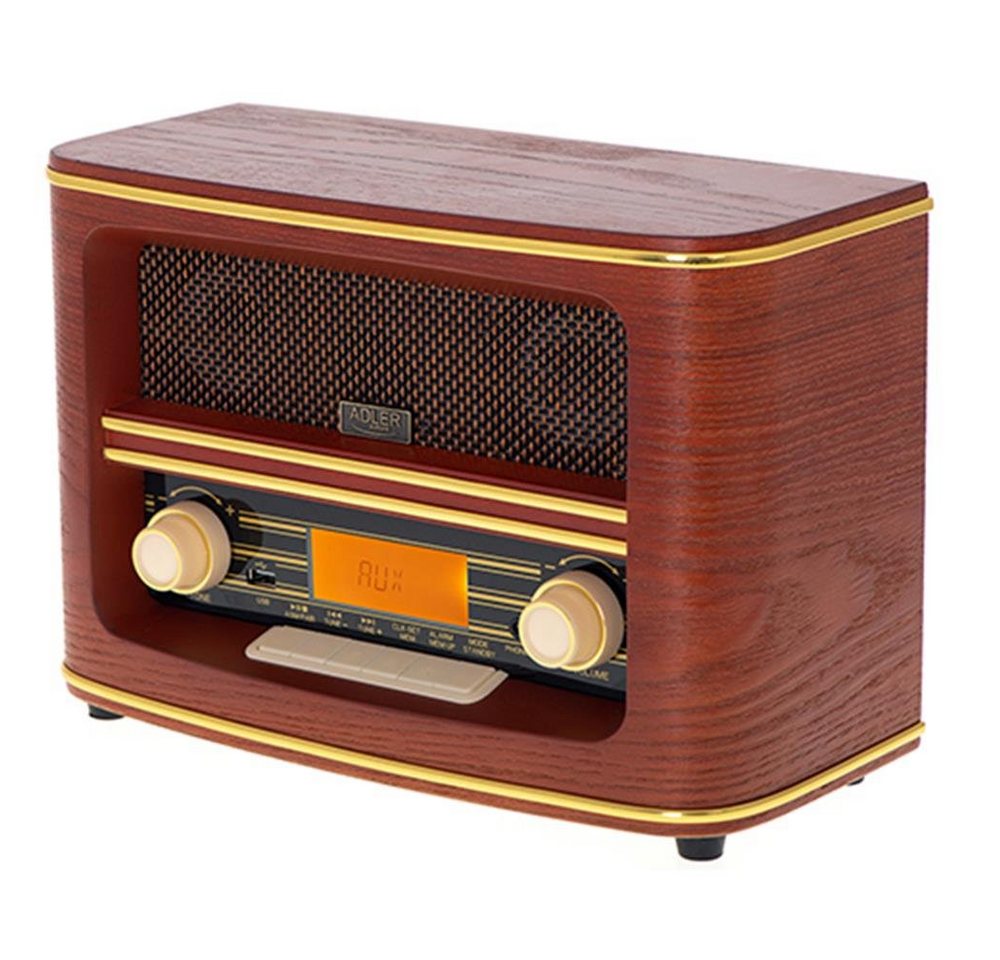 Adler AD 1187 Retro-Radio (FM-Radio, Radio mit Bluetooth, Holz Optik, USB, AUX Anschluss, Uhrzeit, LCD Anzeige, braun, Retro Radio, Vintage, Nostalgie Design) von Adler