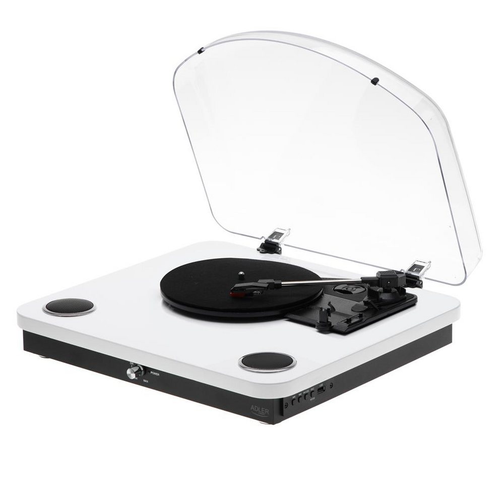 Adler AD 1914 Plattenspieler (Bluetooth, USB, Riemenantrieb, Lautsprecher, weiß) von Adler