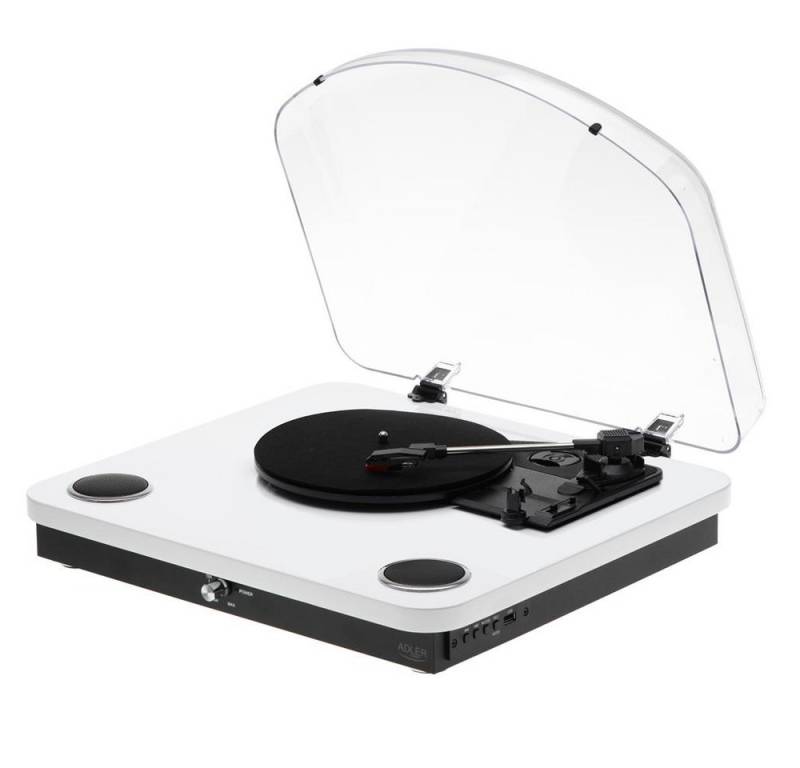 Adler AD 1914 Plattenspieler (Bluetooth, USB, Riemenantrieb, Lautsprecher, weiß) von Adler