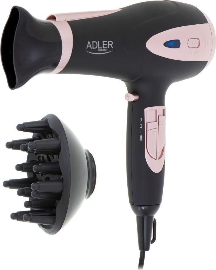 Adler AD 2248b ION Haartrockner - 2200 W + Diffusor, schwarz/rosa (AD 2248b) von Adler