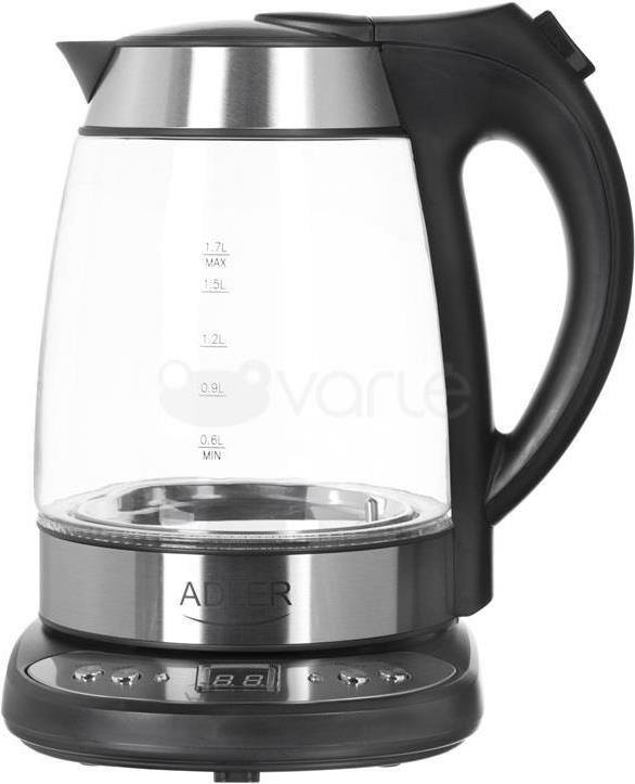 Virdulys Kettle Adler AD 1247 With electronic control, Glass, Nerudijantis plienas/Juodas, 2600 W, 1.7 L (AD 1247) von Adler