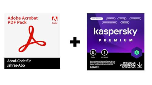 Adobe Acrobat PDF Pack + Kaspersky Premium Total Security 2024 | 5 Geräte | 1 Jahr | Unbegrenzter VPN | Passwort-Manager | Kindersicherung | 24/7 Unterstützung | Code per Email von Adobe