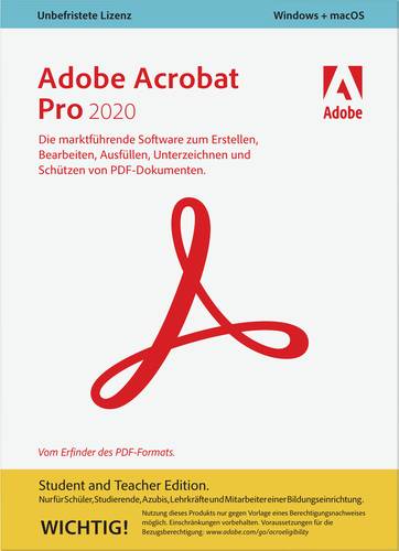 Adobe Acrobat Pro 2020 Student and Teacher Edition Vollversion, 1 Lizenz Windows, Mac PDF-Software von Adobe