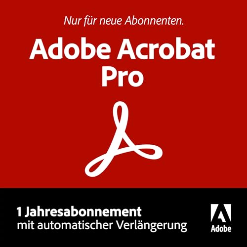 Adobe Acrobat Pro | PDF's erstellen, bearbeiten, signieren und teilen |1 Jahresabonnement mit automatischer Verlängerung PC/Mac|Online Code & Download von Adobe