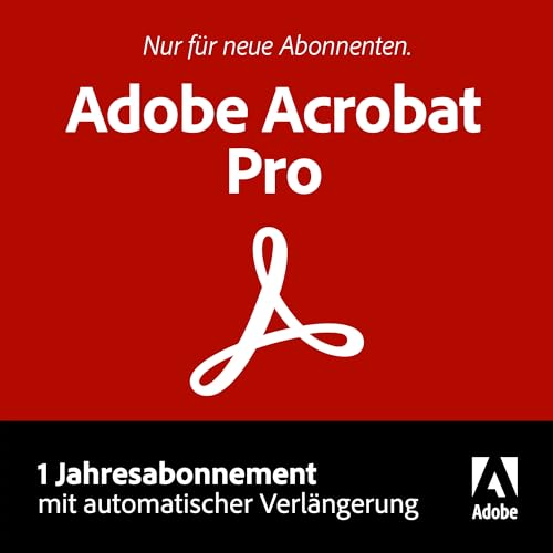 Adobe Acrobat Pro | PDF's erstellen, bearbeiten, signieren und teilen |1 Jahresabonnement mit automatischer Verlängerung | PC/Mac von Adobe