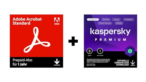 Adobe Acrobat Standard + Kaspersky Premium Total Security 2024 | 5 Geräte | 1 Jahr | Unbegrenzter VPN | Passwort-Manager | Kindersicherung | 24/7 Unterstützung | Code per Email von Adobe