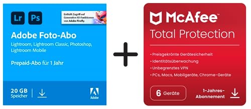 Adobe Creative Cloud 20GB Photo + McAfee Total Protection 2023 | 6 Geräte | 12 Monate | 2023 | Aktivierungscode per Email von Adobe