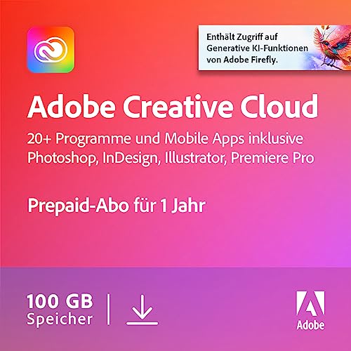 Adobe Creative Cloud All Apps | Grafik Design Software | Generative KI Features | Vektor-Illustration, Layout und Bildbearbeitung | PC/Mac von Adobe
