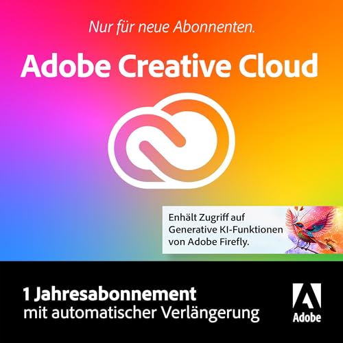 Adobe Creative Cloud All Apps|Grafik Design Software|Generative KI Features|Vektor-Illustration, Layout&Bildbearbeitung|1 Jahresabonnement mit automatischer Verlängerung|PC/Mac|Online Code & Download von Adobe