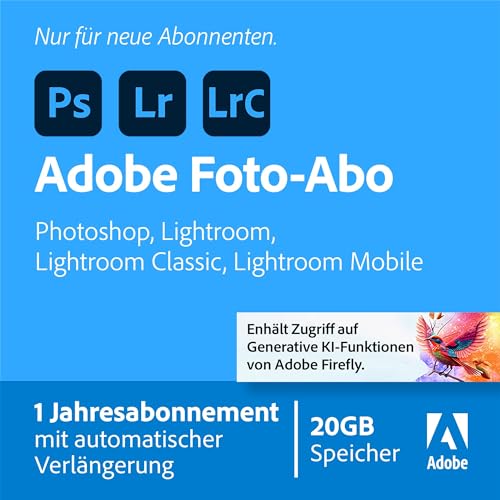 Adobe Creative Cloud Foto-Abo mit 20GB: Photoshop und Lightroom | 1 Jahresabonnement automatischer Verlängerung PC/Mac|Online Code & Download von Adobe