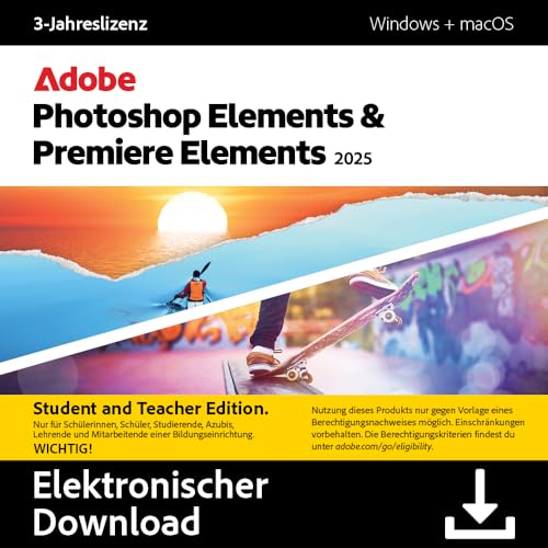 Adobe Photoshop 2025 & Premiere Elements 2025 |Student & Teacher Edition | 3-Jahreslizenz | 1 Gerät │1 Benutzer│PC/Mac│Digital Download von Adobe