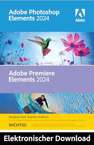 Adobe Photoshop Elements 2024 & Premiere Elements 2024 │ Student Teacher │1 Gerät │1 Benutzer │ Mac │ Aktivierungscode per Email von Adobe