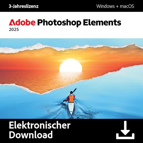 Adobe Photoshop Elements 2025 |3-Jahreslizenz | 1 Gerät│1 Benutzer│PC/Mac│ Download von Adobe
