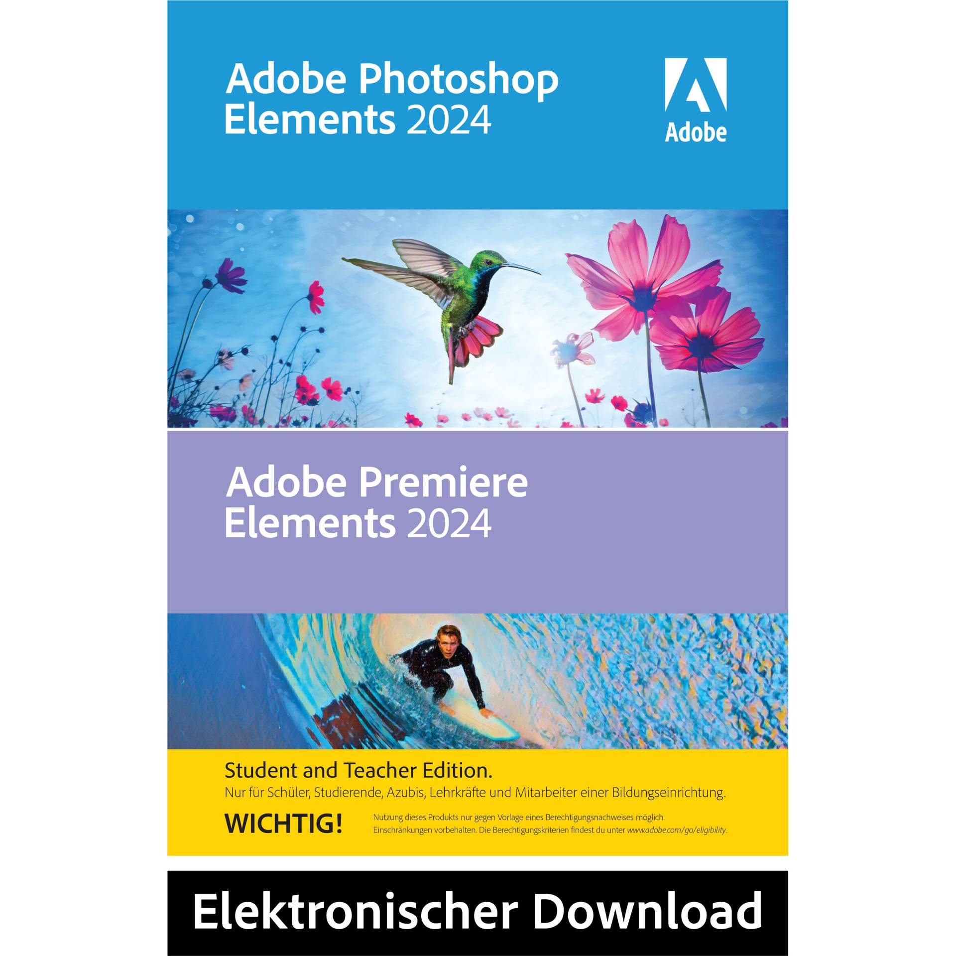 Adobe Photoshop & Premiere Elements 2024 | Studierende und Lehrende | unbefristet | Win von Adobe